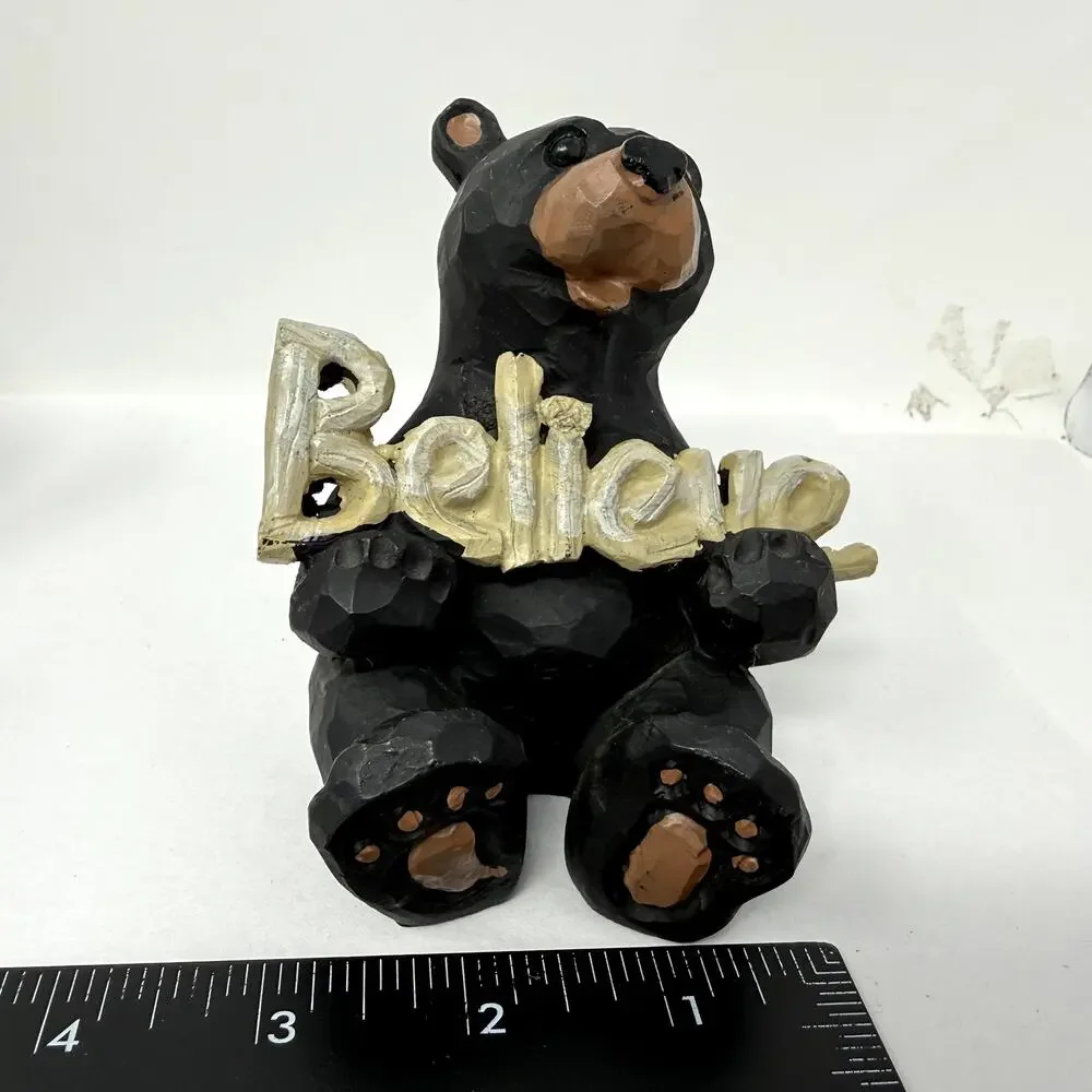 Slifka Black Bear Dream Believe Figurines Set Carved Wood Look Cottage Decor